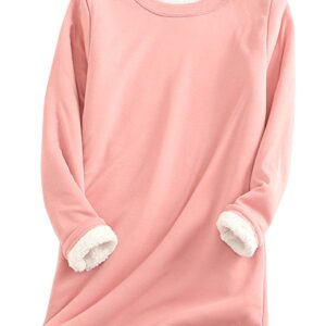 PEHMEA Women's Girls Warm Sherpa Lined Crewneck Pullovers Fleece Sweatshirt Tops (Pink, Medium)