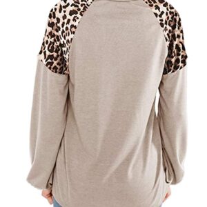 LEIYEE Fall Leopard Print Long Sleeve Tops for Women Plus Size 2024 Trendy Dressy Casual Work Animal Cheetah Tunic Shirts Sweatshirts Khaki 2X XXL