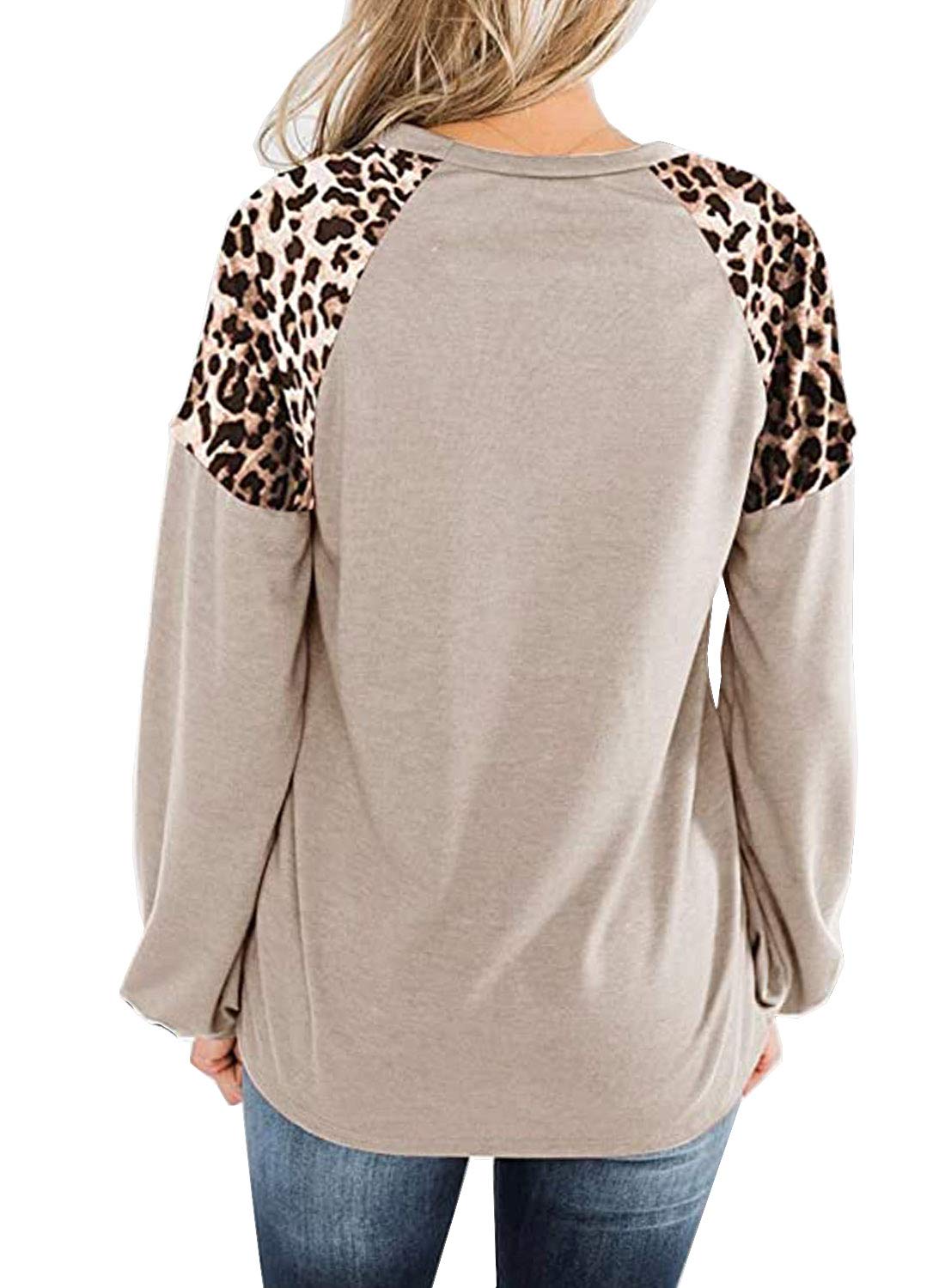 LEIYEE Fall Leopard Print Long Sleeve Tops for Women Plus Size 2024 Trendy Dressy Casual Work Animal Cheetah Tunic Shirts Sweatshirts Khaki 2X XXL