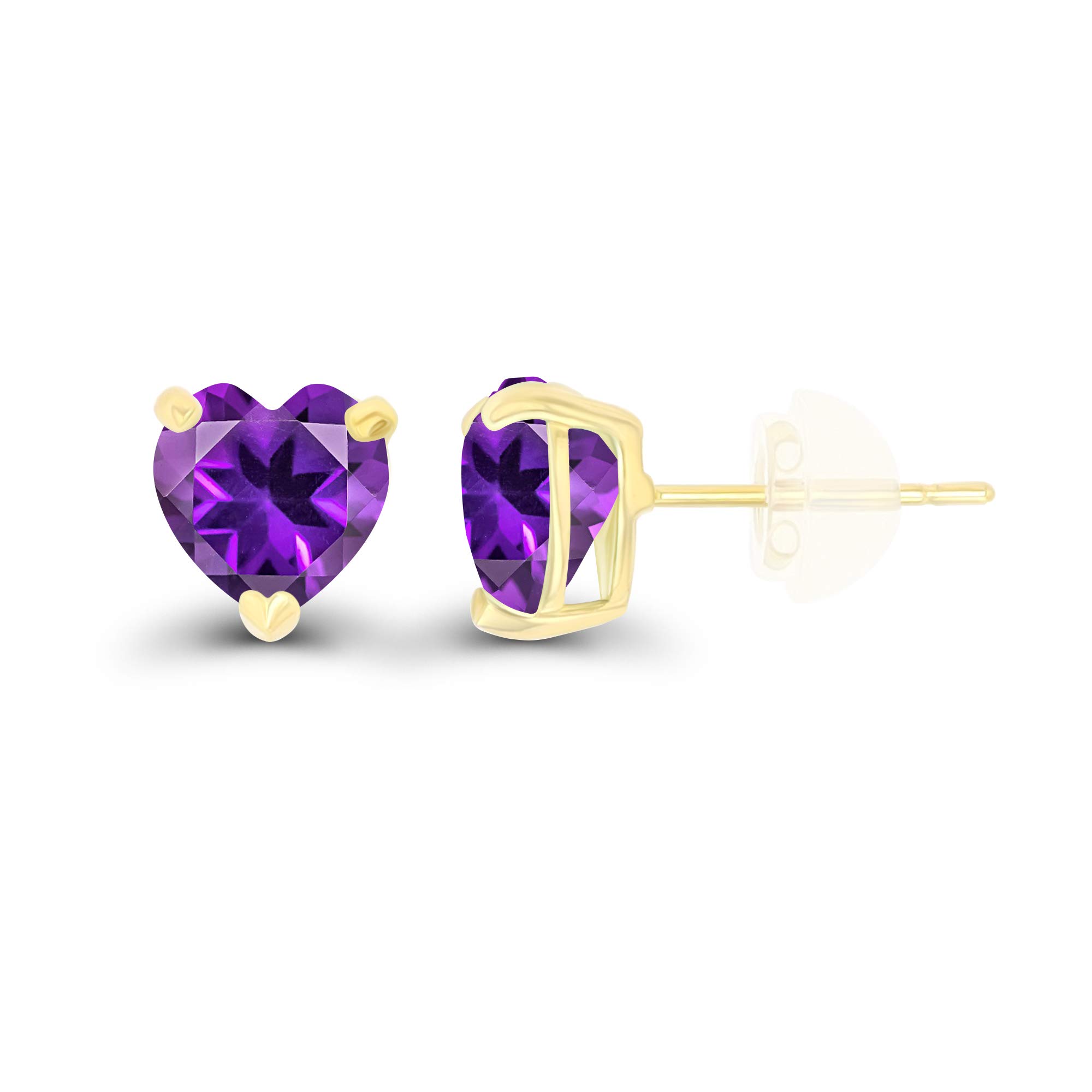 Solid 14K Yellow Gold 6mm Heart Natural Purple Amethyst February Birthstone Genuine Stud Earrings For Women