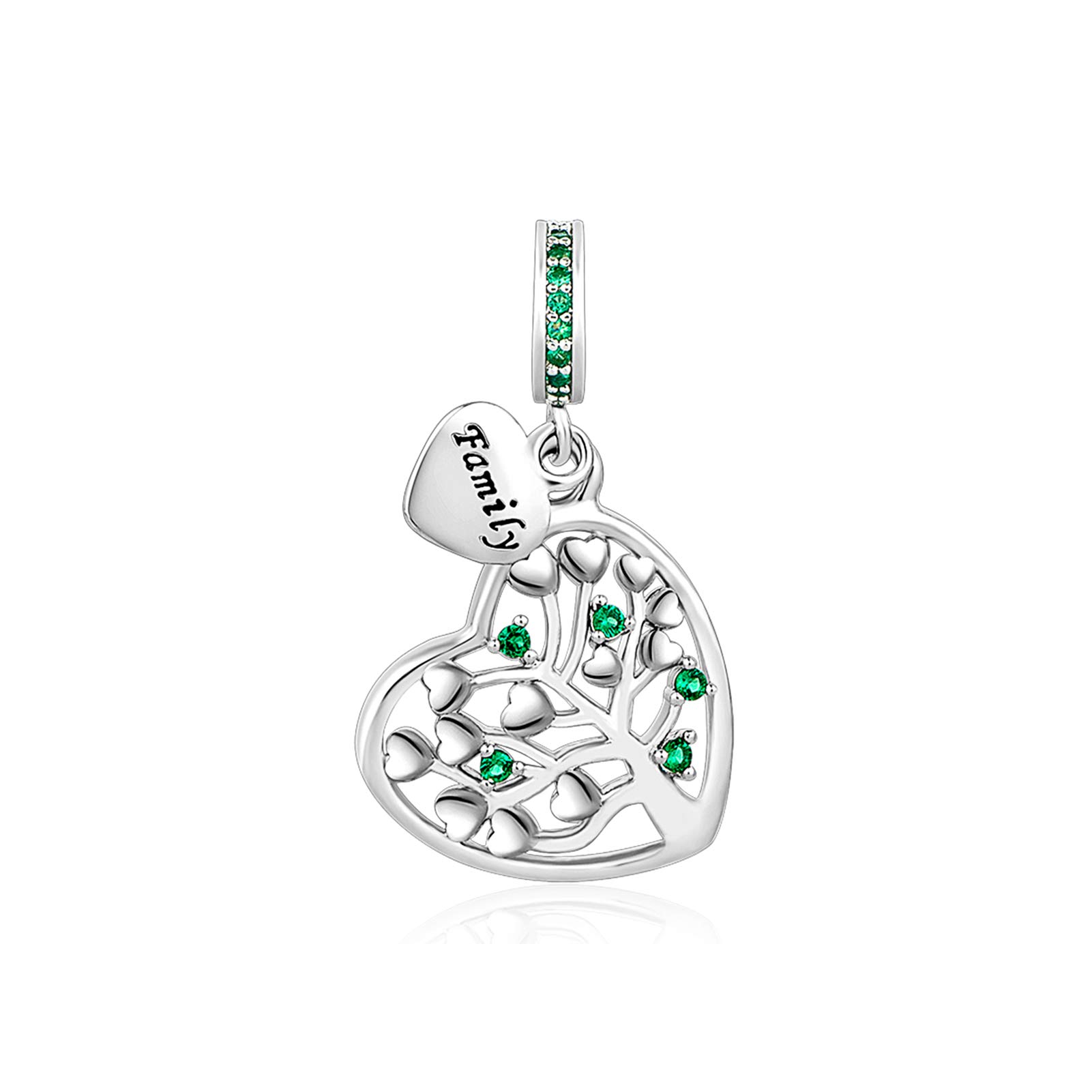 SBI Jewelry Tree of Life Heart Charm Compatible with Pandora Charm Bracelet Christmas Family Love Heart Dangle Gift Green CZ Silver Birthday Anniversary