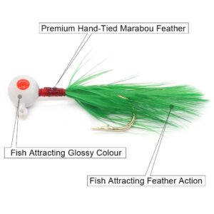 YZD 12 Piece Crappie jig Head Fishing Lure Hook with Feather Fly Fishing Panfish Sunfish Hair Jig Bait 1/16oz (6 Color Mix)