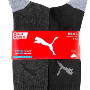 Puma Men's Crew Sock, 8 pair (Black) Fits Shoe Size (6-12)