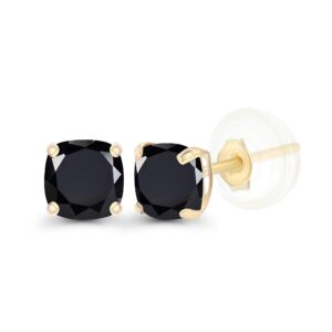 solid 14k yellow gold 4mm cushion natural black onyx december birthstone genuine stud earrings for women