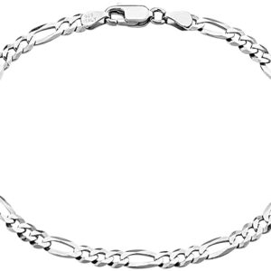 Savlano 925 Sterling Silver Solid Italian Figaro, Rope,Herringbone, Curb, Ball Bead, Snake, Mariner Chain Anklet for Women, Comes in 0.8mm - 5mm With Gift Box (10, Figaro 4mm)