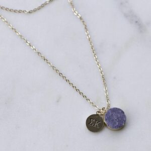 Sorority Shop SK Necklace - Sigma Kappa Purple Druzy Gemstone Necklace With Engraved Pendant – 14K Gold Dipped Jewelry with Purple Gemstone – Sorority Gift, Charm Paraphernalia