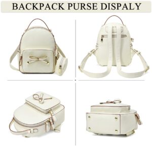 VASCHY Backpack Purse Cute Small Bow-knot Mini Backpack for Women with Detachable Coin Pouch Gift Beige