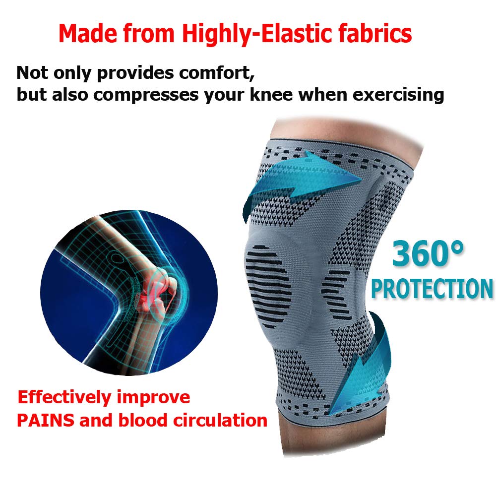 Best Knee Brace with Side Stabilizers & Patella Gel Pad Reduce Strain Swelling Professional Knee Compression Sleeve for Knee Pain Meniscus Tear Workout Running Joint Pain Relief Injury Recovery