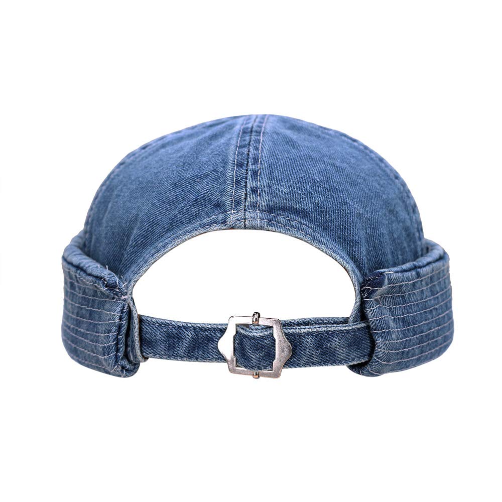 Washed Denim Docker Beanie Hat Adjustable for Men Women Brimless Cuffed Hat Skullcap Watch Cap