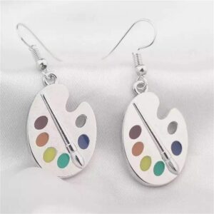 Unique Charm Paint Palette Dangle Earrings Necklace Set Paint Brush Drop Earrings Colorful Paint Palette Drop Earrings for Women Artist Painter Jewelry