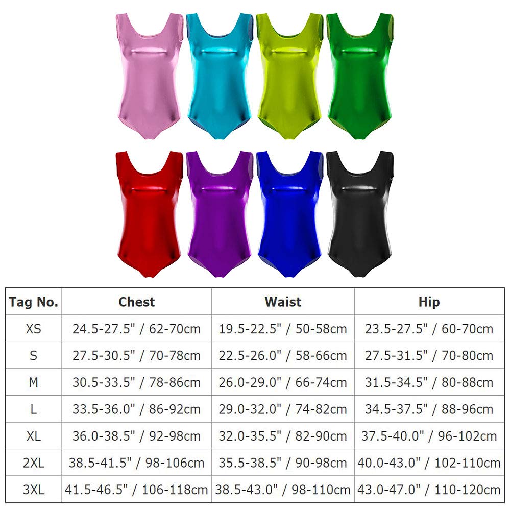 IDOPIP Women Shiny Metallic Sleeveless Leotard Spandex Dance Bodysuit Adult Gymnastics Camisole Tank Leotard Unitard Tops Team Basic Athletic Training Biketards Ballerina Dancewear Costume Pink 3XL