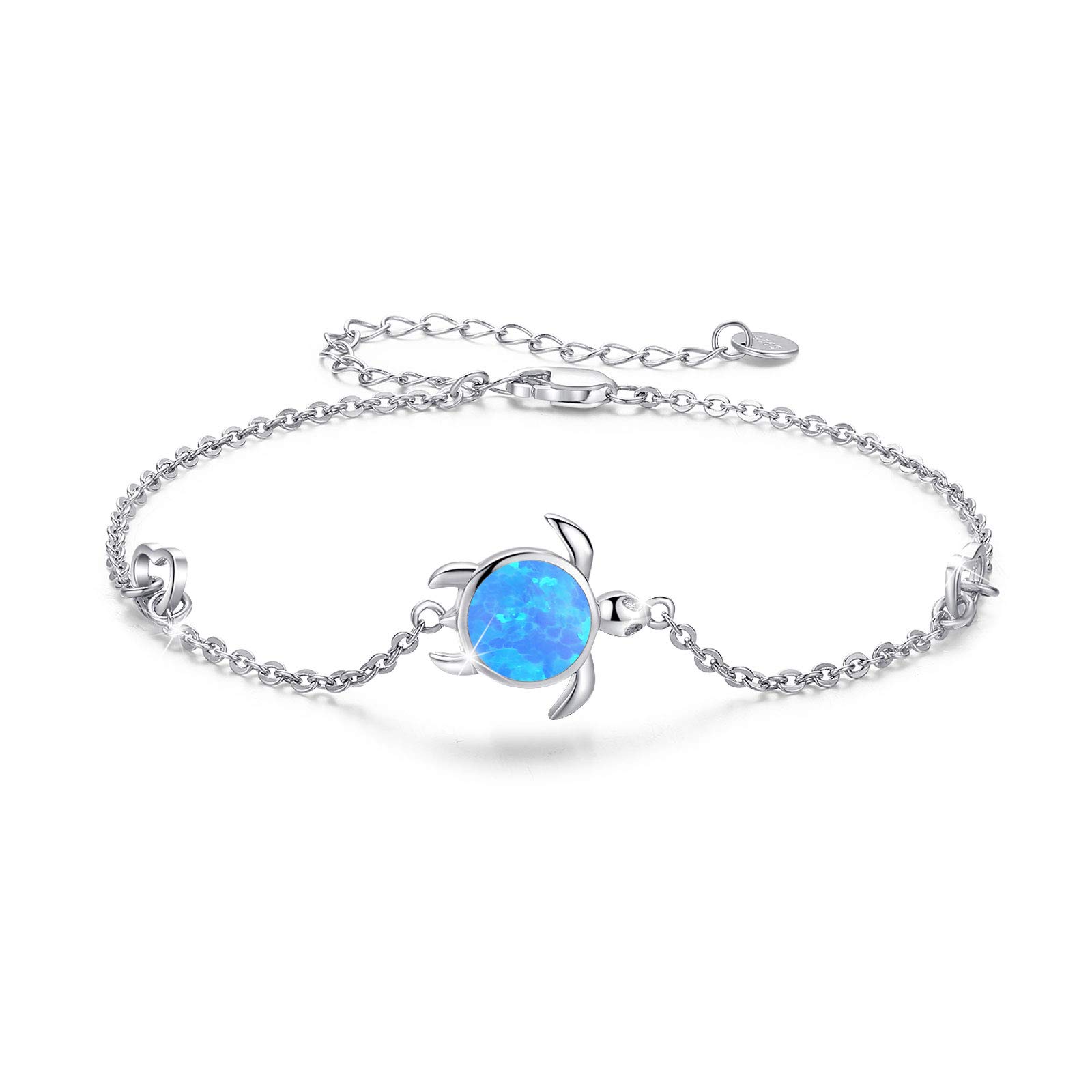 Cuoka Turtle Bracelet 925 Sterling Silver Opal Turtle Jewelry Sea Turtle Bracelet Ocean Nature Bracelet Turtle Gift for Her for Women (B-Blue Opal)