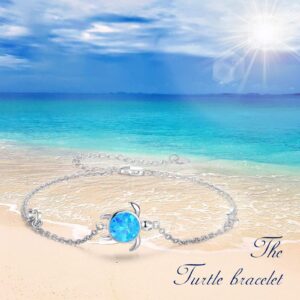 Cuoka Turtle Bracelet 925 Sterling Silver Opal Turtle Jewelry Sea Turtle Bracelet Ocean Nature Bracelet Turtle Gift for Her for Women (B-Blue Opal)