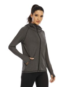 koscacy zip up hoodie women,lightweight long sleeve full zip up fitness athletic hoody high elastic ultra soft light weight sweater sweatshirt black heather x-large