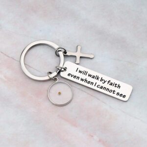 Gzrlyf Faith Mustard Seed Keychain Faith Gifts I will Walk by Faith When I Cannot See Christian Gifts (Keychain)