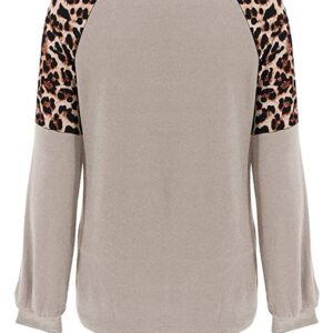 LEIYEE Fall Leopard Print Long Sleeve Tops for Women Plus Size 2024 Trendy Dressy Casual Work Animal Cheetah Tunic Shirts Sweatshirts Khaki 2X XXL