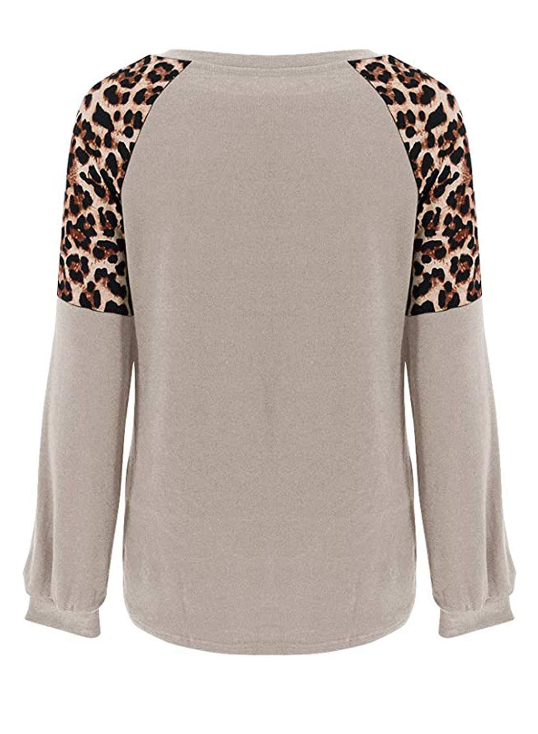 LEIYEE Fall Leopard Print Long Sleeve Tops for Women Plus Size 2024 Trendy Dressy Casual Work Animal Cheetah Tunic Shirts Sweatshirts Khaki 2X XXL