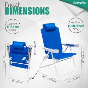 SUNNYFEEL Oversized Tall Folding Beach Chair Lightweight, 17" Portable Sand Chair for Adults Heavy Duty 500 LBS with Cup Holders, Foldable High Camping Lawn Chairs for Camp/Outdoor/Picnic/Sports