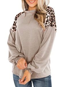 leiyee fall leopard print long sleeve tops for women plus size 2024 trendy dressy casual work animal cheetah tunic shirts sweatshirts khaki 2x xxl