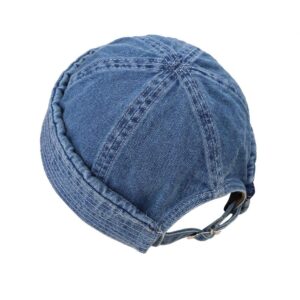 Washed Denim Docker Beanie Hat Adjustable for Men Women Brimless Cuffed Hat Skullcap Watch Cap