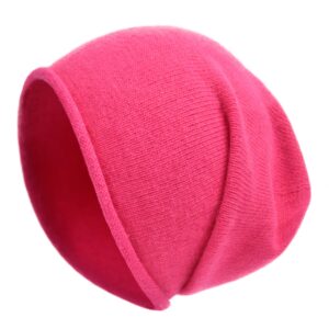 jaxmonoy winter cashmere knit beanie hat for women, wool warm soft knitted slouchy skully beanie cap - rose