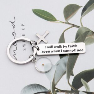 Gzrlyf Faith Mustard Seed Keychain Faith Gifts I will Walk by Faith When I Cannot See Christian Gifts (Keychain)