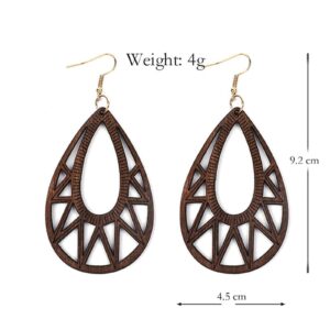 6 Pairs Ethnic Wooden Dangle Earrings Bohemian Wooden Hollow African Drop Earrings Sets Lightweight African Style Wood Teardrop Hook Earrings Retro Natural Wood Statement Earrings Jewelry