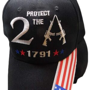 Protect The 2A 2nd Amendment 1791 USA Flag On Bill Embroidered Black Cap Hat