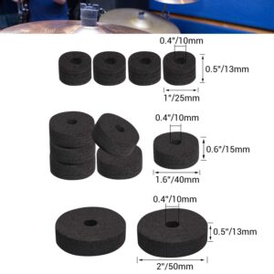 Facmogu 23PCS Cymbal Replacement Accessories, Cymbal Stand Felts, Drum Cymbal Felt Pads Include Wing Nuts, Washers, Cymbal Sleeves & Drum Key - Black