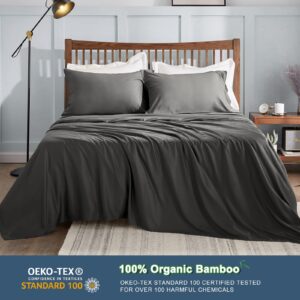 CozyLux Cooling Sheets Queen Size, Rayon derived from Bamboo, Oeko-TEX Certified Luxuriously Soft & Cooling Silky Sheet Set - 16" Deep Pockets 4 Piece Bedding Sheets & Pillowcases，Dark Grey