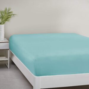 comfort spaces microfiber bed fitted sheet 14" deep pocket, wrinkle resistant, all around elastic - year-round cozy bedding, fitted sheet only, king, aqua