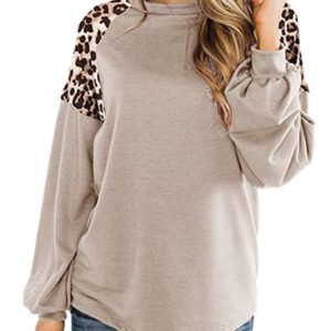 LEIYEE Fall Leopard Print Long Sleeve Tops for Women Plus Size 2024 Trendy Dressy Casual Work Animal Cheetah Tunic Shirts Sweatshirts Khaki 2X XXL