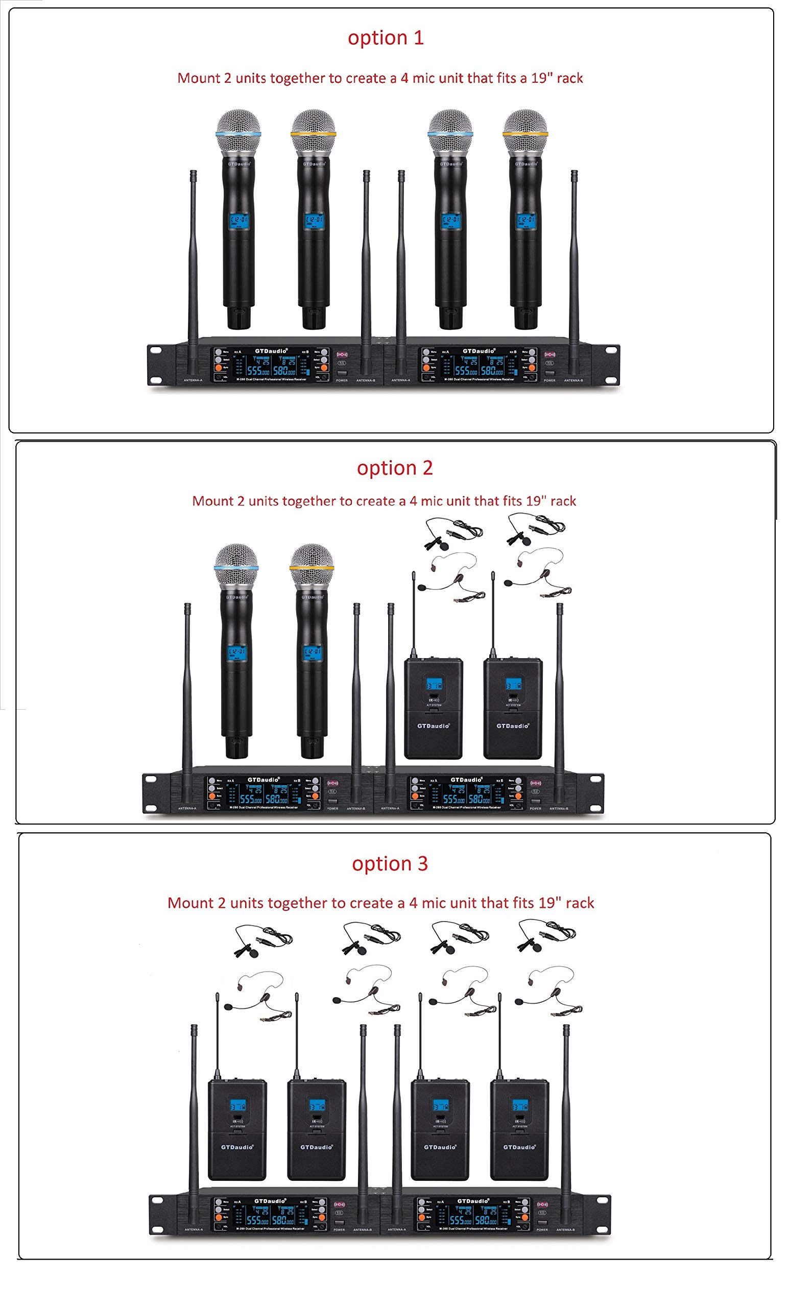 GTD Audio 2x100 Adjustable Channels UHF Wireless Microphone, Rang up to 400fts DJ Karaoke System w/Metal Mics (2 Hand Mics)