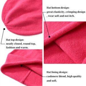 jaxmonoy Winter Cashmere Knit Beanie Hat for Women, Wool Warm Soft Knitted Slouchy Skully Beanie Cap - Rose