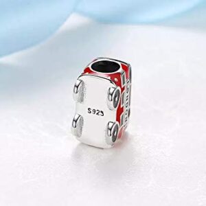 ARTCHARM London Double Decker Bus Charm 925 Sterling Silver with Red Enamel, Travel/DIY Charms-Peaceful Theme, Memorable Gifts for Volunteer (London Bus)