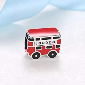 ARTCHARM London Double Decker Bus Charm 925 Sterling Silver with Red Enamel, Travel/DIY Charms-Peaceful Theme, Memorable Gifts for Volunteer (London Bus)