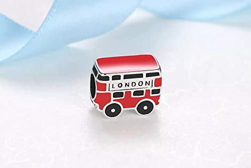 ARTCHARM London Double Decker Bus Charm 925 Sterling Silver with Red Enamel, Travel/DIY Charms-Peaceful Theme, Memorable Gifts for Volunteer (London Bus)