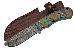 szco supplies 8"" damascus steel camo firestorm hunting knife with sheath, teal/tan (dm-1251cm)