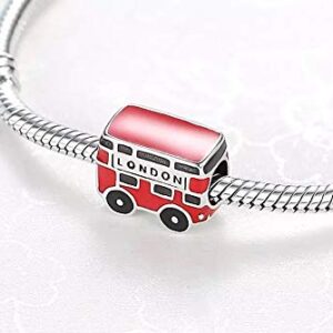 ARTCHARM London Double Decker Bus Charm 925 Sterling Silver with Red Enamel, Travel/DIY Charms-Peaceful Theme, Memorable Gifts for Volunteer (London Bus)