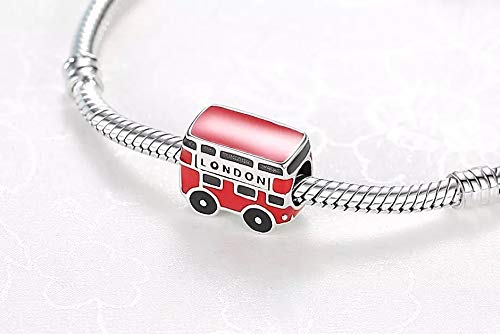 ARTCHARM London Double Decker Bus Charm 925 Sterling Silver with Red Enamel, Travel/DIY Charms-Peaceful Theme, Memorable Gifts for Volunteer (London Bus)