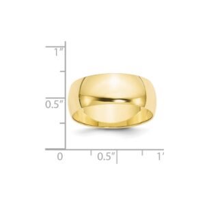 10k Yellow Gold 8mm Lightweight Half Round Shape Wedding Band Ring Fine Jewelry For Women Gifts For Her, Size 13