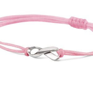 Claudia Lira Joyas Pink Breast Cancer Awareness Thread Friendship Support Bracelet, Small Handmade Sterling Silver Ribbon Shaped Charm, Adjustable Cord