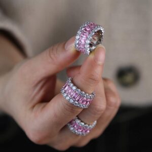 ATJMLADYJEWELRY US Size 6 7 8 Pink White Cubic Zirconia Cz Eternity Band Fashion Full Finger Ring For Women (8)