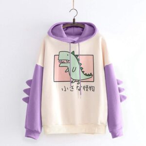 Boxinay Women's Teen Girls Cute Dinosaur Long Sleeve Hoodies Casual Loose Sweaters Hooded Sweatshirts Pullover Tops Shirts Purple