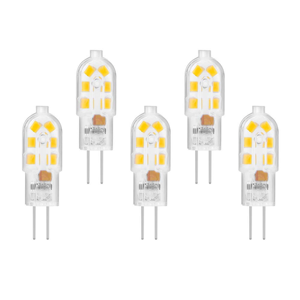 X-Molin Bipin led Bulb 12v G4 Light Bulb, Warm White 3000K 5Pack JC Bi Pin Bulb AC/DC 12v led Bulbs for rv Interior, MR11 G4/GU4/GZ4 T3 Halogen Track Bulb Replacement Landscape Bulbs