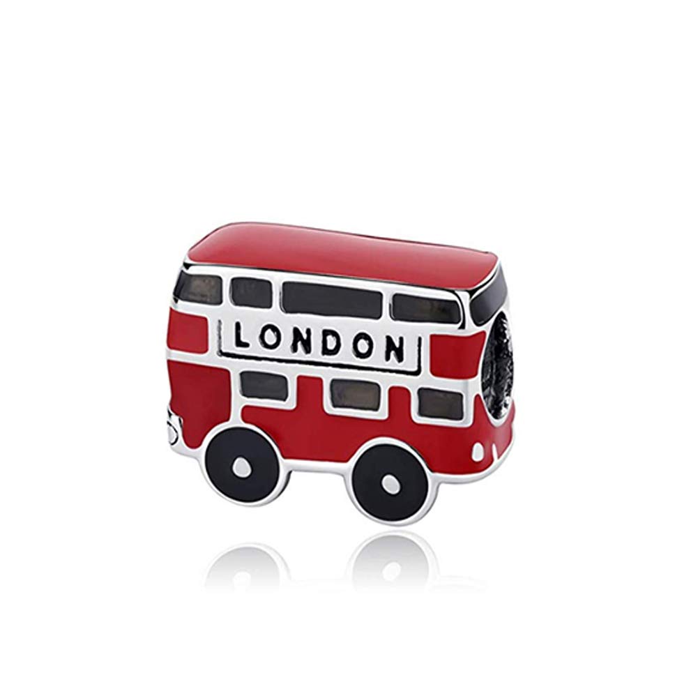 ARTCHARM London Double Decker Bus Charm 925 Sterling Silver with Red Enamel, Travel/DIY Charms-Peaceful Theme, Memorable Gifts for Volunteer (London Bus)