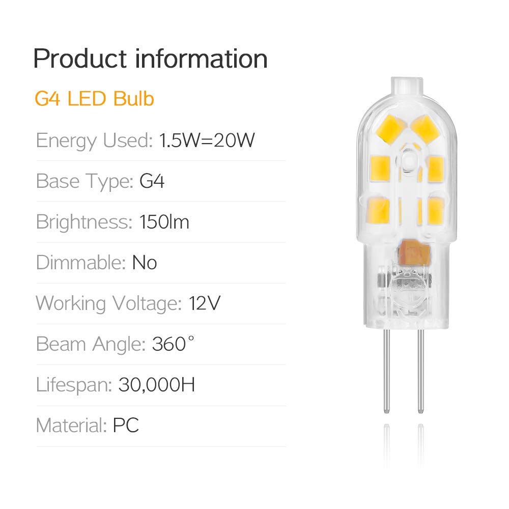 X-Molin Bipin led Bulb 12v G4 Light Bulb, Warm White 3000K 5Pack JC Bi Pin Bulb AC/DC 12v led Bulbs for rv Interior, MR11 G4/GU4/GZ4 T3 Halogen Track Bulb Replacement Landscape Bulbs