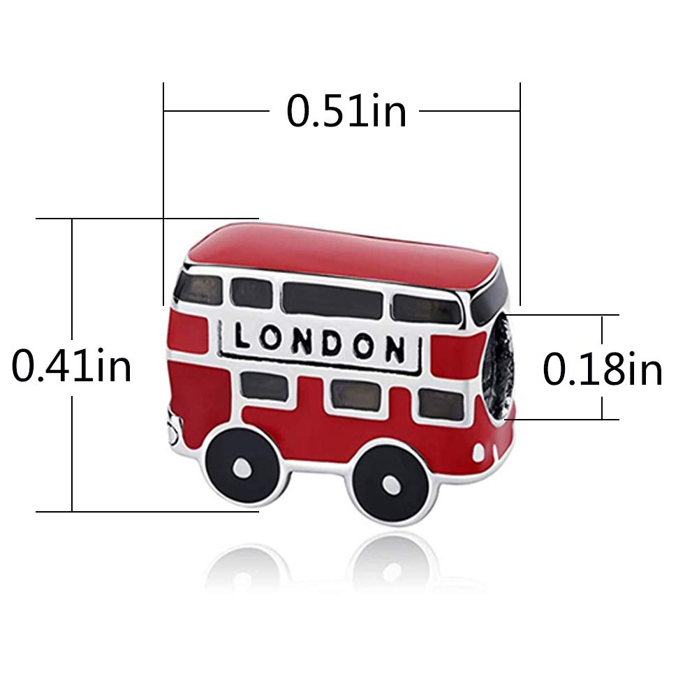 ARTCHARM London Double Decker Bus Charm 925 Sterling Silver with Red Enamel, Travel/DIY Charms-Peaceful Theme, Memorable Gifts for Volunteer (London Bus)