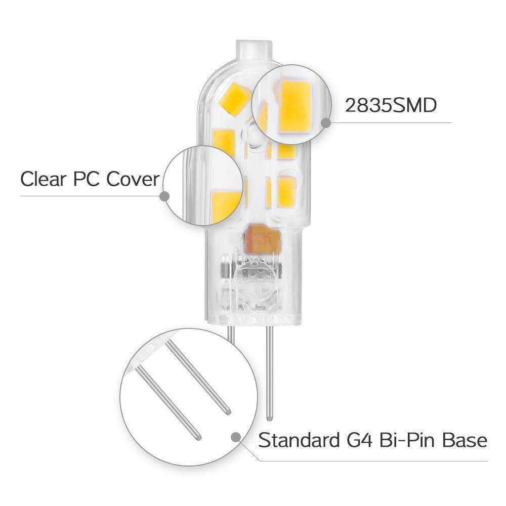 X-Molin Bipin led Bulb 12v G4 Light Bulb, Warm White 3000K 5Pack JC Bi Pin Bulb AC/DC 12v led Bulbs for rv Interior, MR11 G4/GU4/GZ4 T3 Halogen Track Bulb Replacement Landscape Bulbs