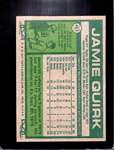 1977 Topps #463 Jamie Quirk Kansas City Royals MLB Baseball Card NM Near Mint